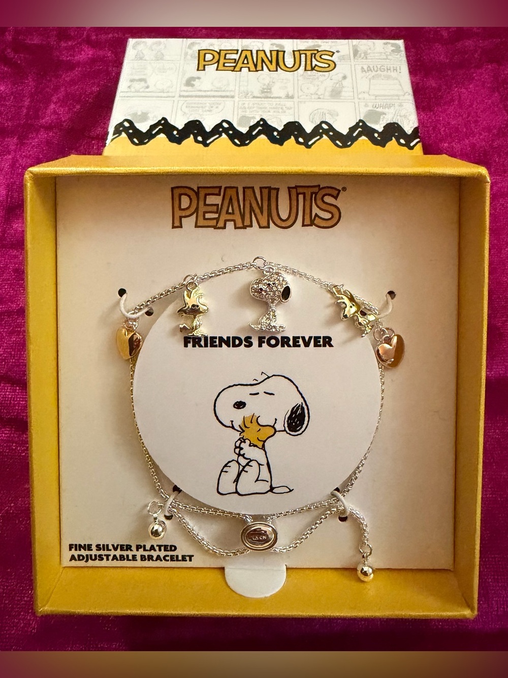 Peanuts Silver-Plated Snoopy & Woodstock Charm Bracelet with Gold Hearts